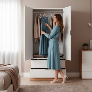 Armadio Guardaroba Con 2 Ante Battenti Asta Appendiabiti E 2 Cassetti Design Moderno Stile Nordico 80 x 52 x 180 Cm Bianco e Rovere