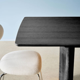 Table à manger rectangulaire extensible bois d'hévéa et placage chêne noir 6-8 places 170-210cm - Albane