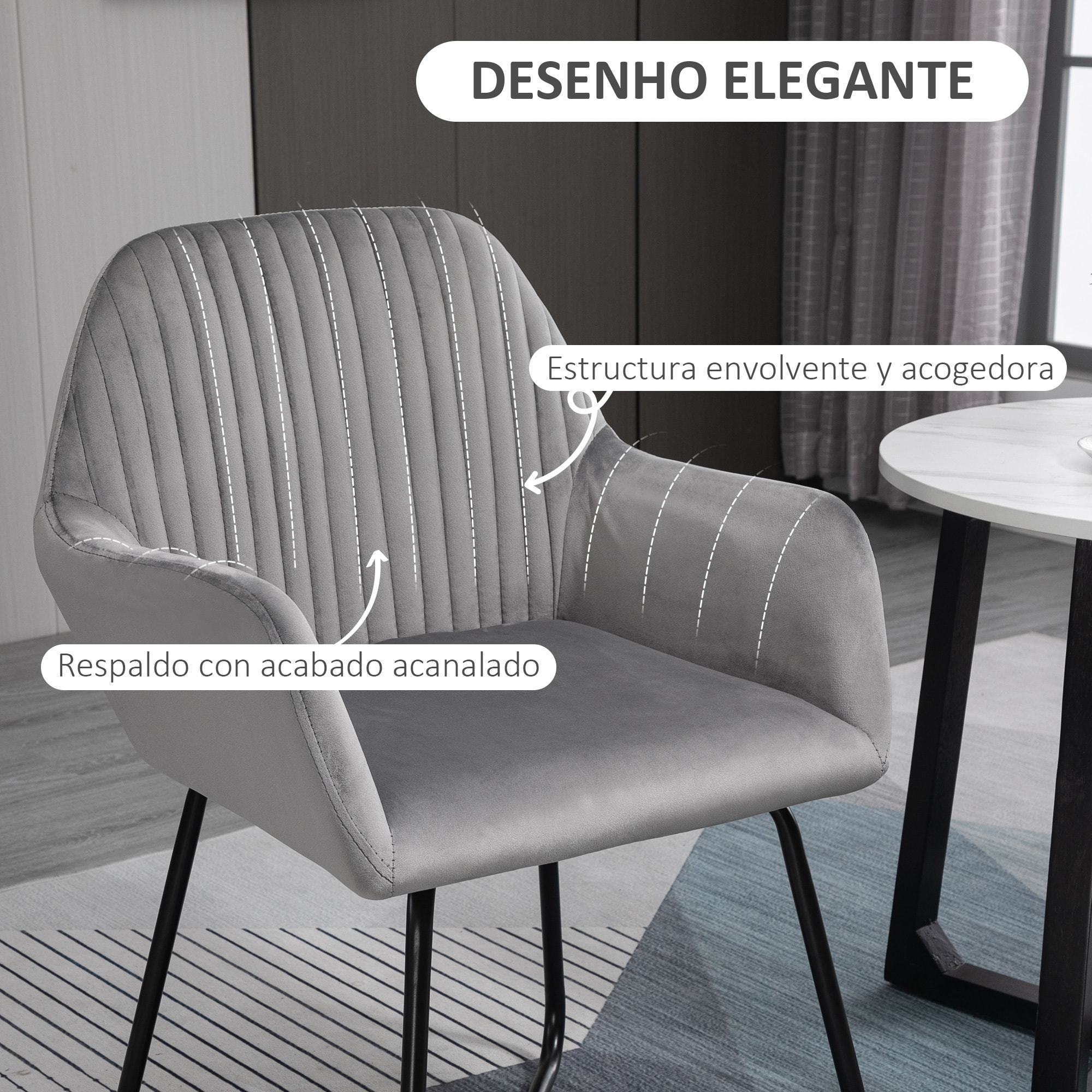 Butaca de Salón Sillón de Salón Tapizado en Terciopelo con Asiento Acolchado Base Metálica Cruzada Sillón Lectura para Sala de Estar Dormitorio Gris