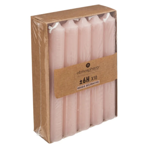 Lot de 10 bougies bâtons - rose clair - 45g