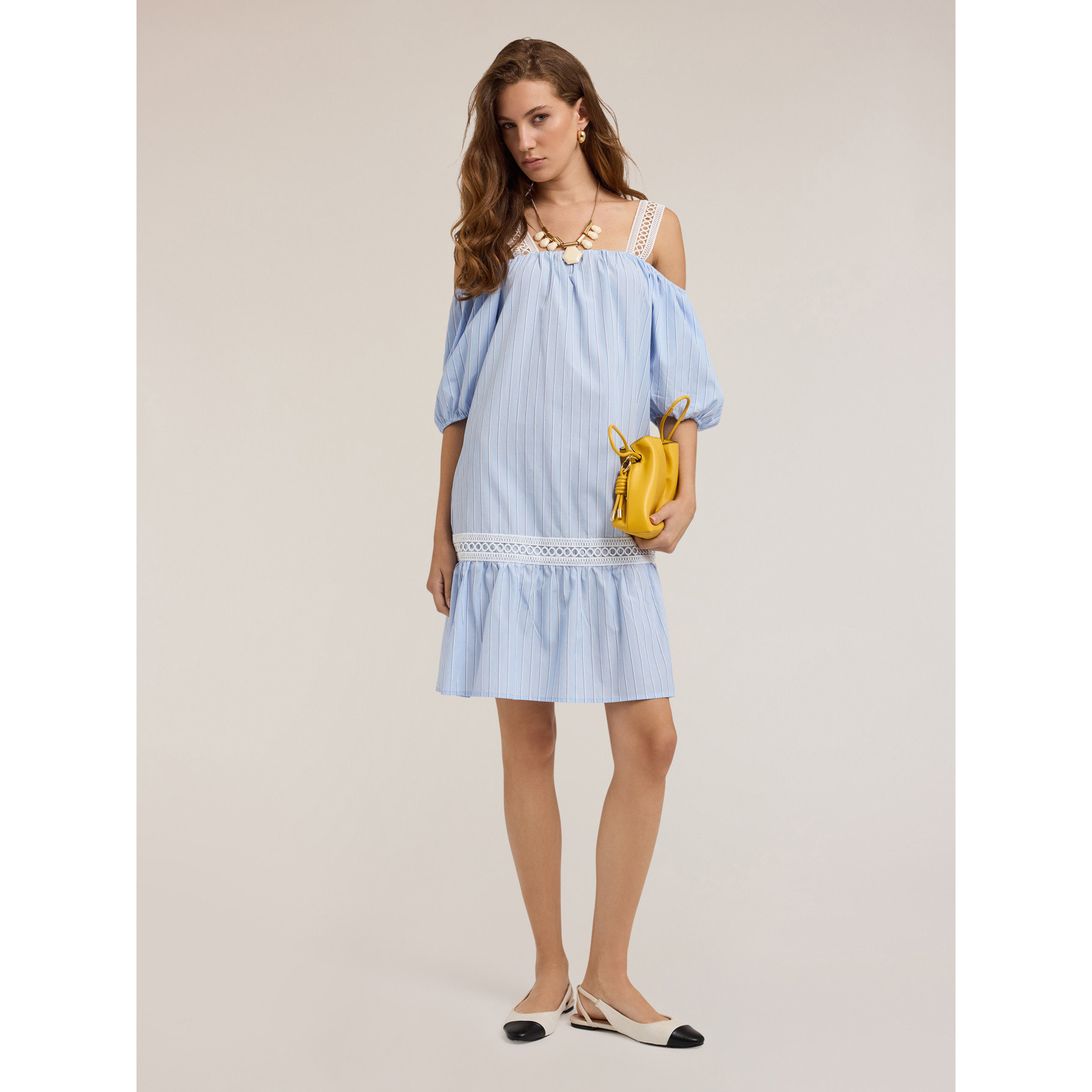 Motivi - Vestido de popelina a rayas con volante - Light - blue