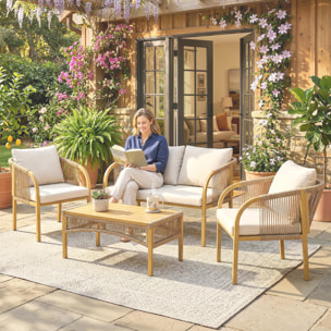 Salon de jardin colonial 4 places kaki beige