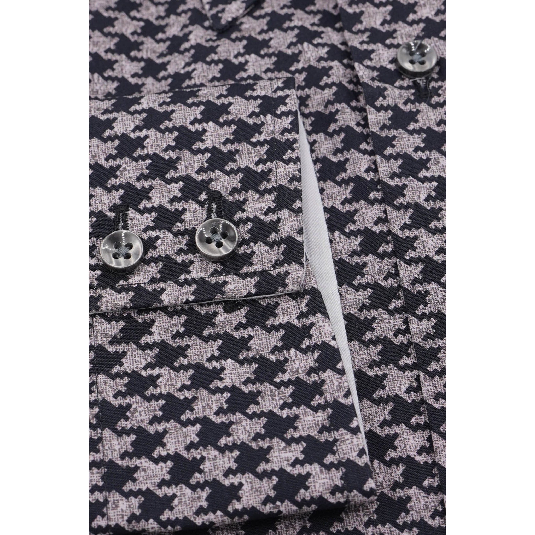 Camicia Uomo 2bottoni Button Down Doppio Collo Slim Popeline Stampato Grigio Scuro/Nero
