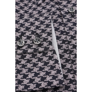 Camicia Uomo 2bottoni Button Down Doppio Collo Slim Popeline Stampato Grigio Scuro/Nero