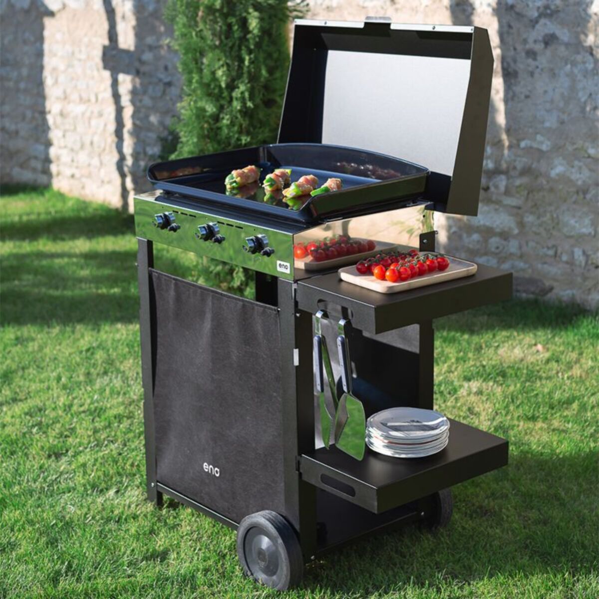 Plancha gaz ENO Combo Initial 65 Inox 3 bruleurs sur chariot, 62x36 cm