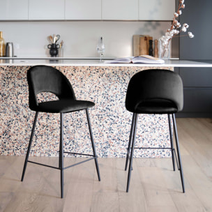 Lot de 2 chaises pour îlot central 65 cm en velours noir - Pénélope