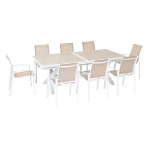Table de jardin extensible "Axiome" en aluminium lin & blanc traité époxy 10 places