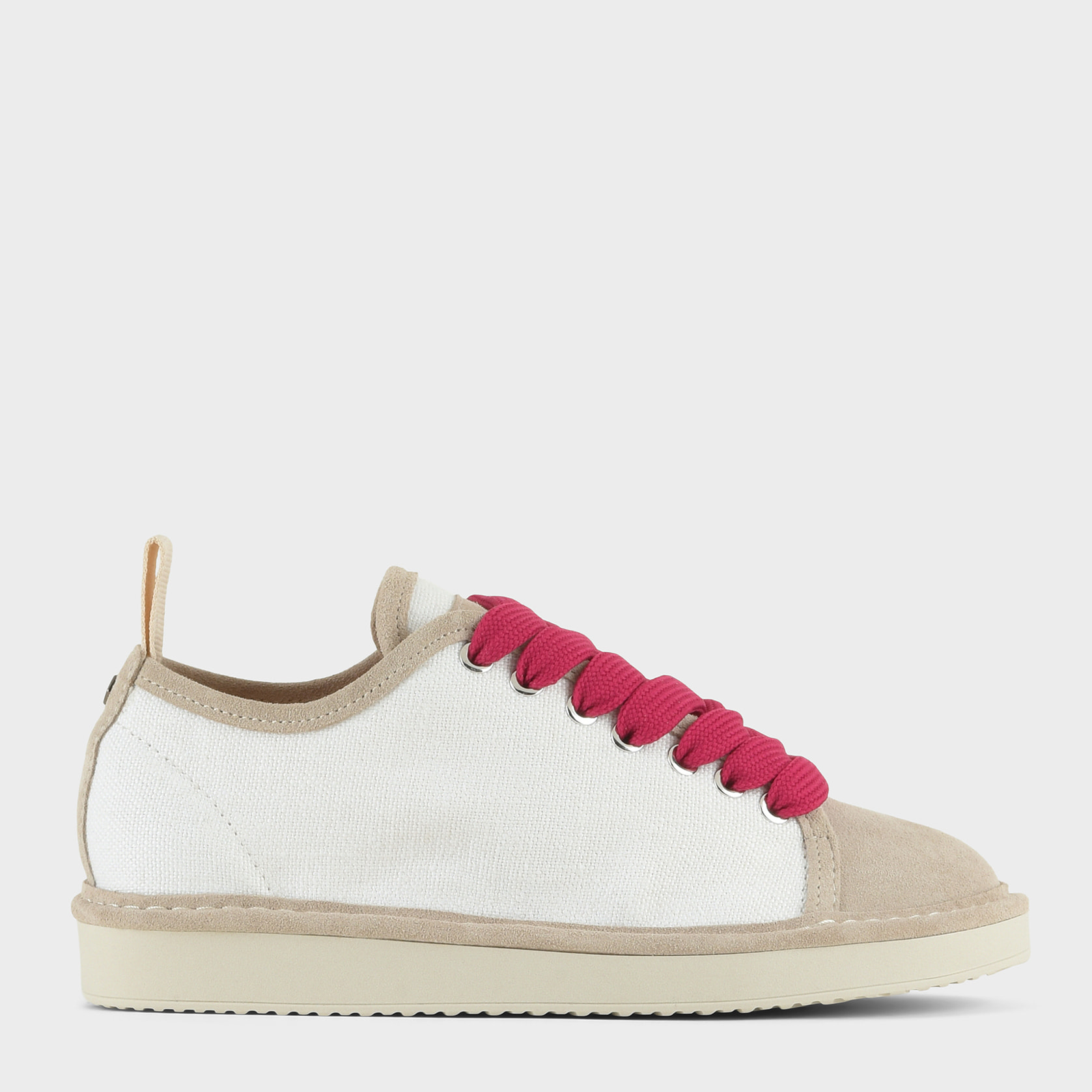 ZAPATO CON CORDONES MUJER P01 DE LINO Y ANTE BLANCO NIEBLA FUCSIA