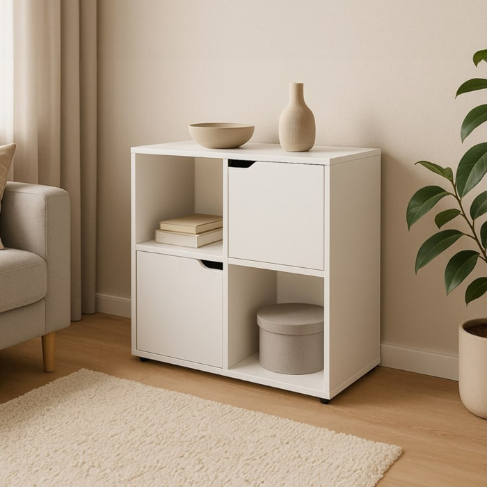 Mobile libreria con 4 cubi con 2 ante bianca - Ubli