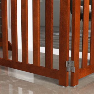 Barrera de Seguridad para Perros Plegable para Escaleras y Puertas Valla para Perros Pequeños de 4 Paneles con Soporte de Pie para Interiores 205x30x60 cm Marrón