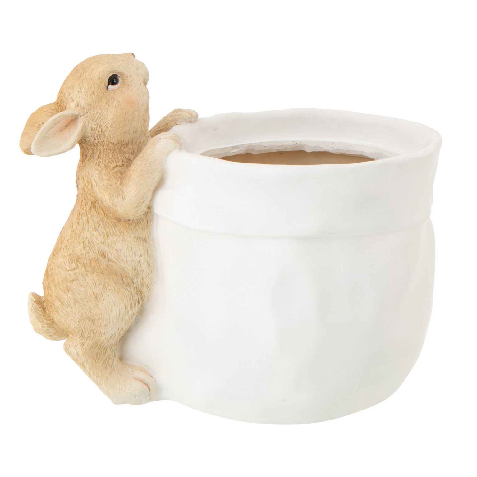 J-Line Cache-pot Lapin - polyrésine - blanc/beige