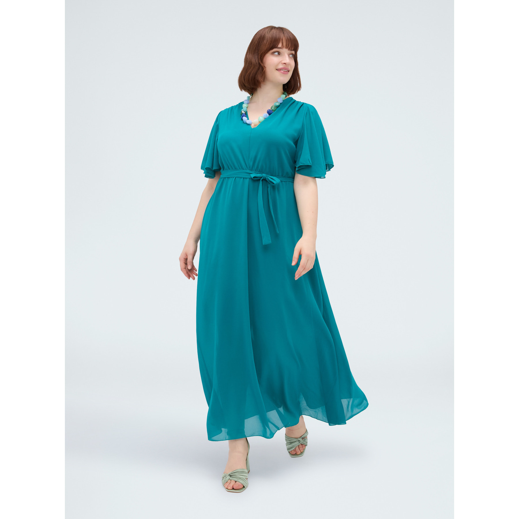 Fiorella Rubino - Vestido DREAM en georgette con escote en V - Green Water