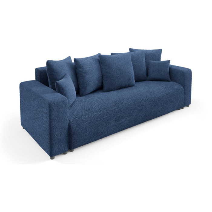 GLORIA - Canapé droit convertible 3 places en tissu bleu