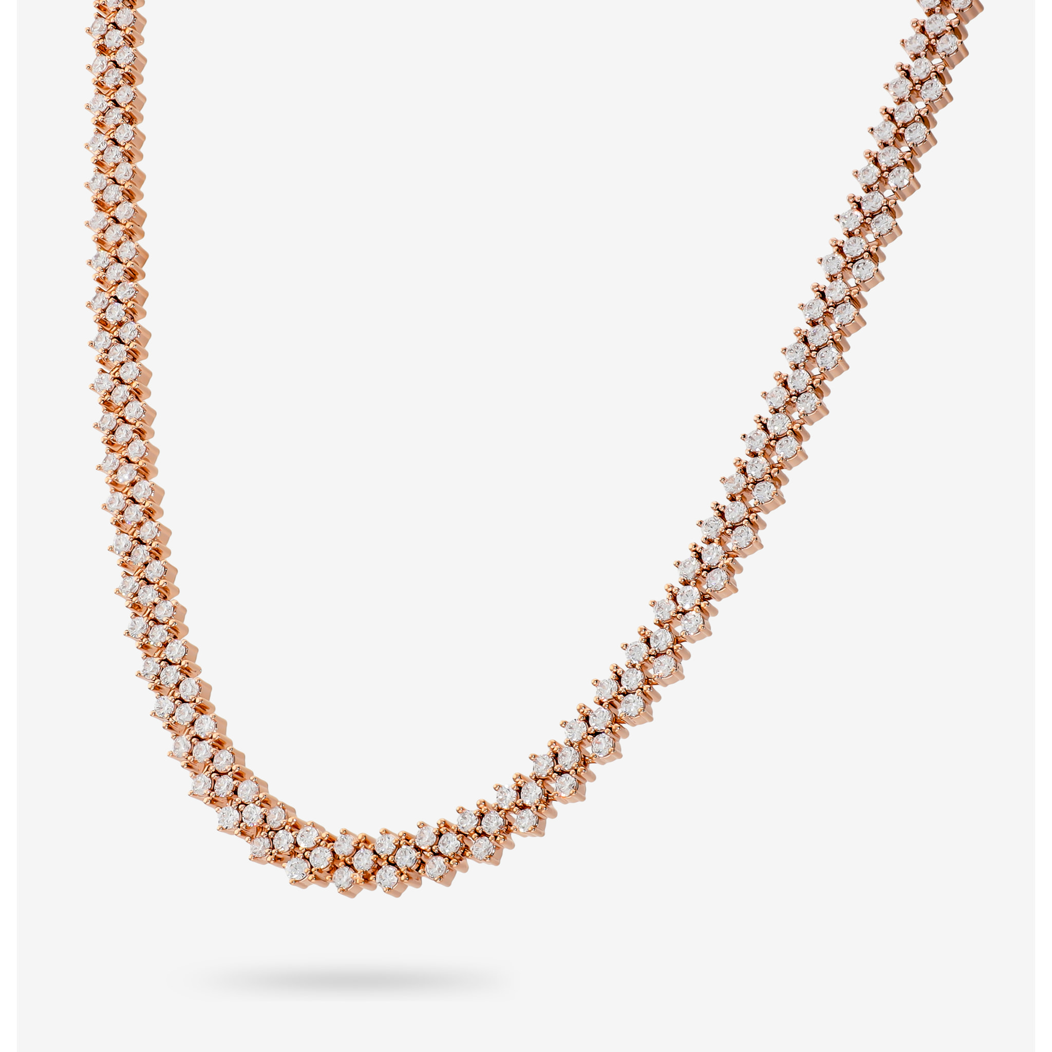 Collana Tennis Doppia con Cubic Zirconia Bianche placcata Oro Rosa 18Kt