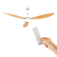 Ventilatore a soffitto con luce LED e 3 pale in ABS Flaled - legno e bianco - Ø132x35 cm