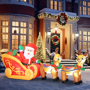 Traîneau Père Noël gonflable LED avec 2 rennes - matériel fixation et souffleur inclus - polyester