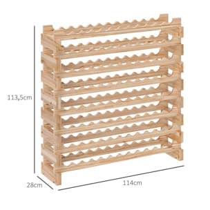 Botellero Vino 96 Botellas, Botellero de Madera de 8 Niveles, Carga 100 kg, para Cocina, Comedor, Bar, 114x28x113,5 cm, Madera Natural