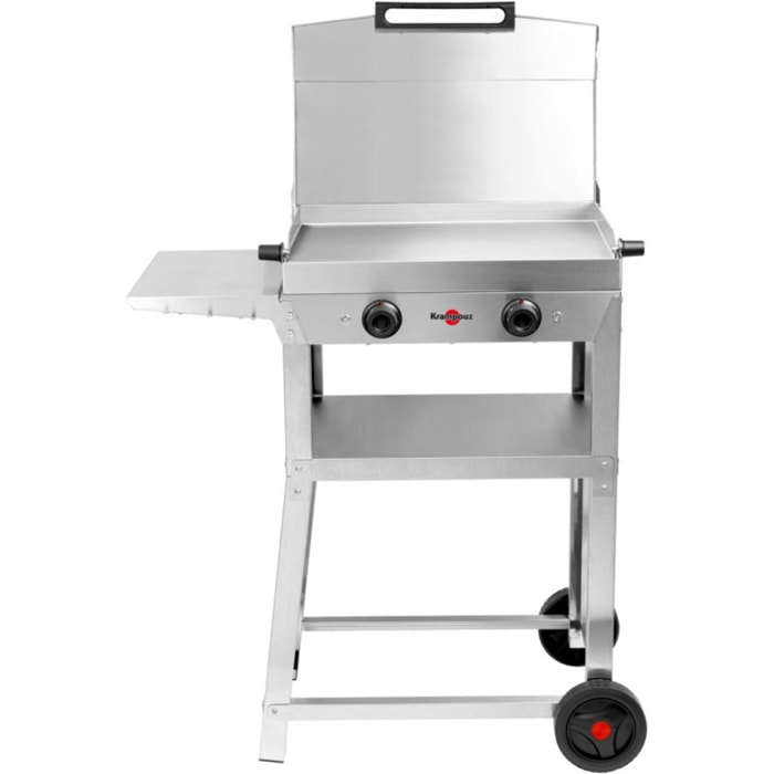 Plancha électrique KRAMPOUZ KOMBI DOUBLE inox sur chariot, 60x40 cm avec capot