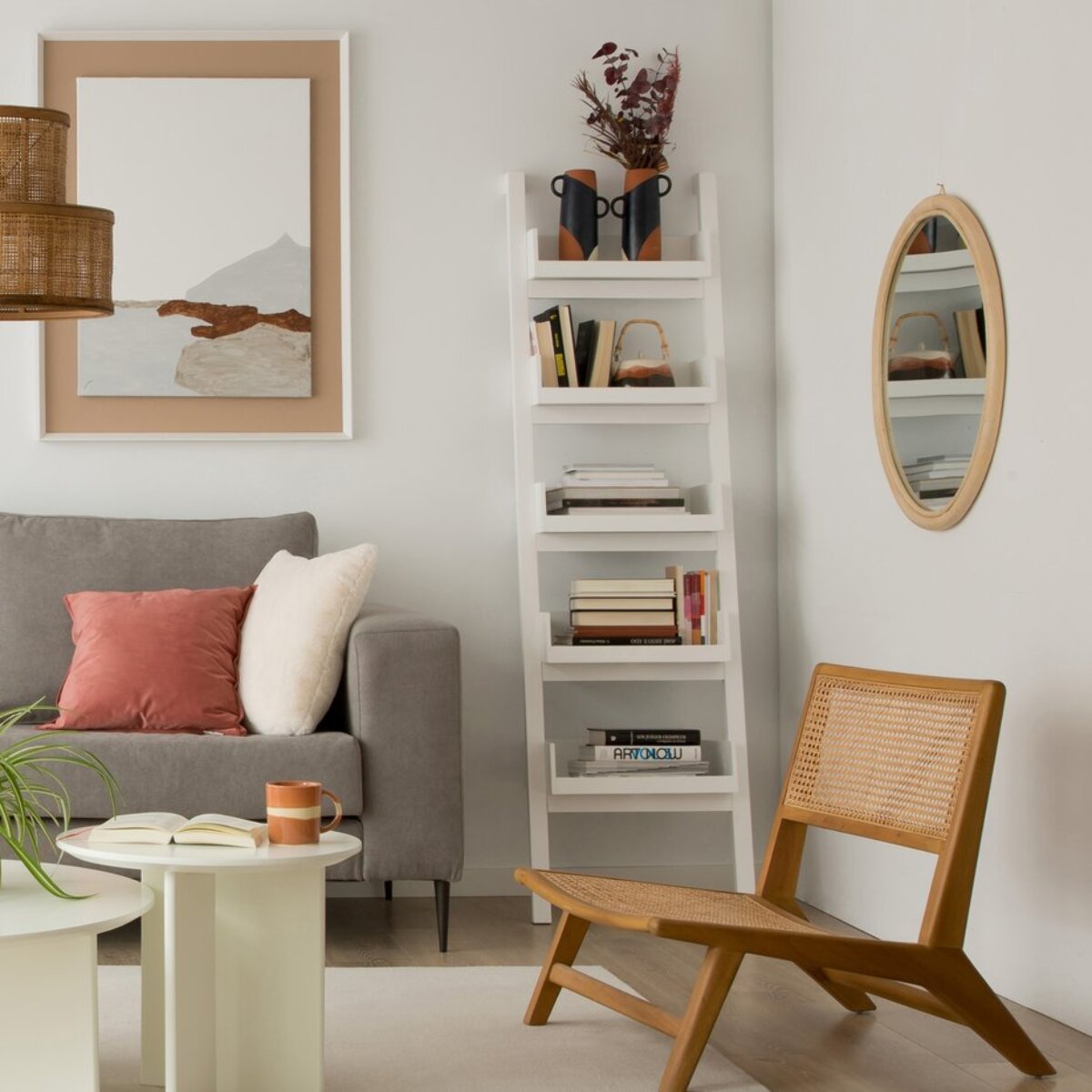 Étagère Bassay -bois massif et panneau de mdf-couleur laqué blanc mat 53 x 185 x 43 cm