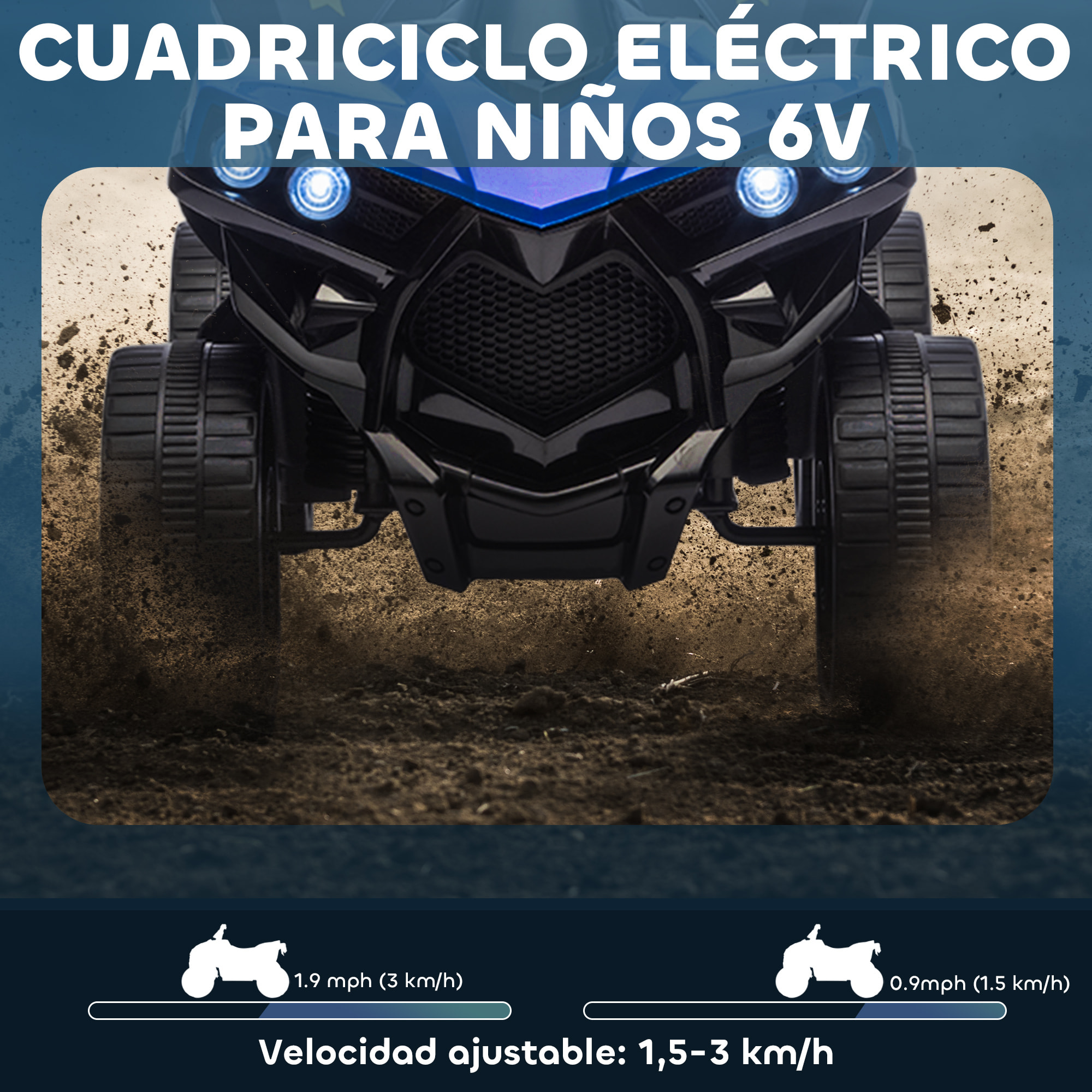 Quad Eléctrico para Niños 6 V, Quad para Niños de 37 a 72 Meses, Velocidad hasta 3â€¯km/h, con Faros y Música, Azul
