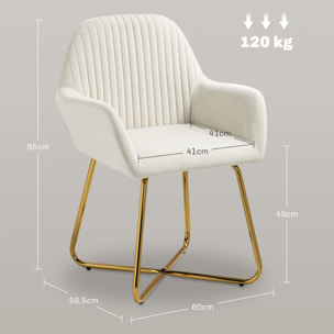 Butaca de Salón Sillón de Salón Tapizado en Terciopelo con Asiento Acolchado Base Metálica Cruzada Sillón Lectura para Sala de Estar Dormitorio Crema