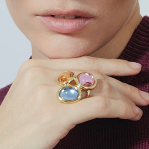 Anillo de Cristal Multicolor acabado en oro amarillo de 18K