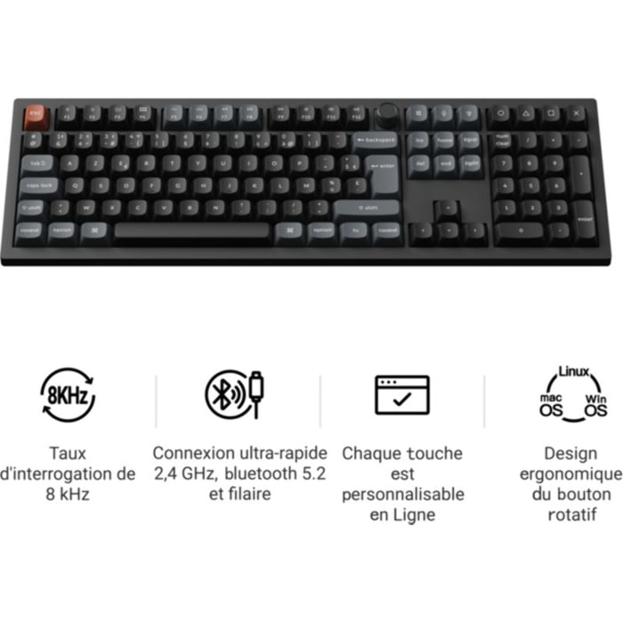 Clavier gamer sans fil KEYCHRON V6 Ultra 8K Swappable RGB Backlight