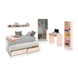 Dormitorio juvenil Kenia Max Blanco Alpes - Rosa y Gris