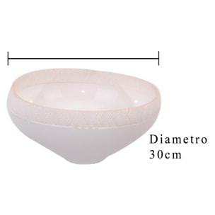 Ciotola In Ceramica Decorata. Larghezza 30 Cm - Pezzi 1 - 24,5X12,5X23,5cm - Colore: Bianco - Bianchi Dino - Ceramica