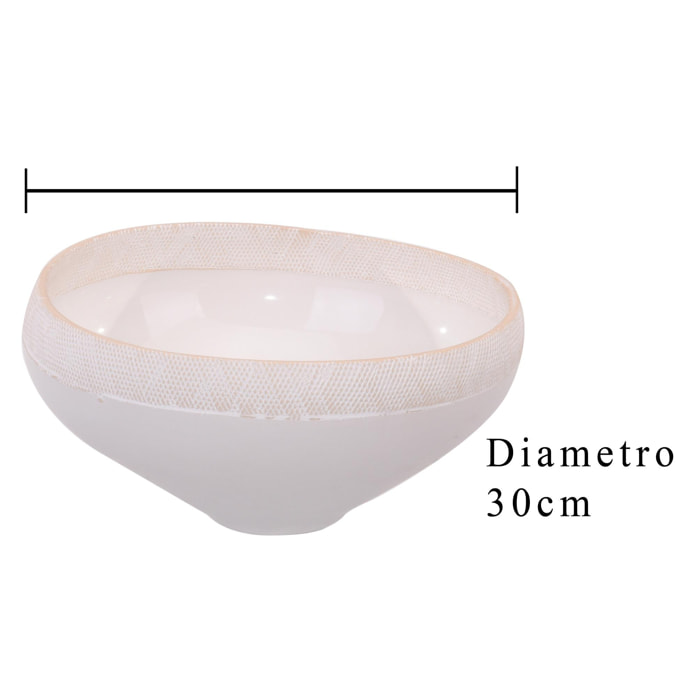 Ciotola In Ceramica Decorata. Larghezza 30 Cm - Pezzi 1 - 24,5X12,5X23,5cm - Colore: Bianco - Bianchi Dino - Ceramica