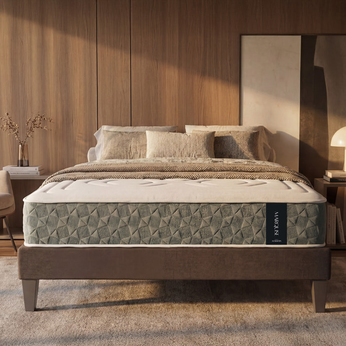 Matelas Hybride MARQUISE Ressorts Ensachés & Mémoire de Forme, 33 cm, Soutien Ferme, 4 poignées, Garantie 10 ans