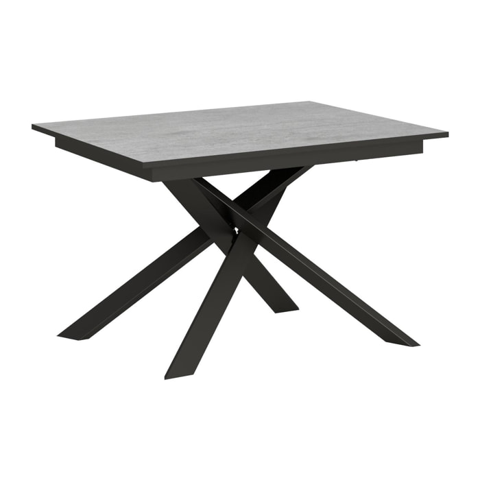 Table extensible 90x120/180 cm Ganty Gris Béton bande de chante Anthracite cadre Anthracite