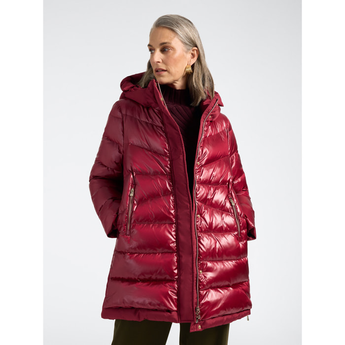 Elena Mirò - Piumino lungo in nylon lucido e opaco - Bordeaux