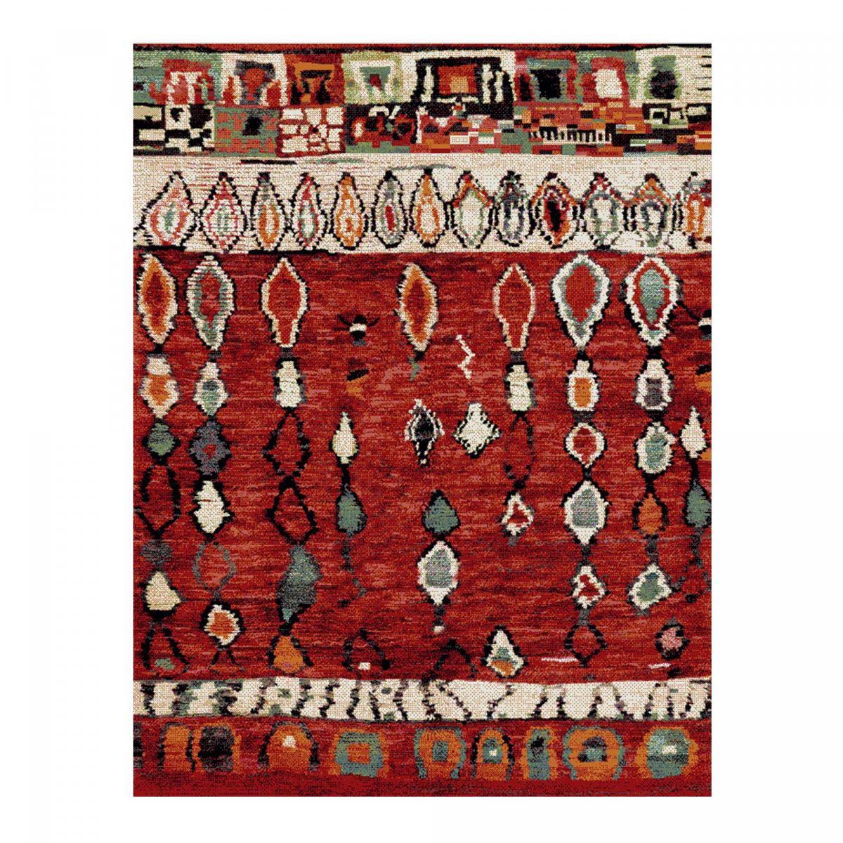 tapis salon 160x230 tissé rouge rectangle motif berbère MO 75