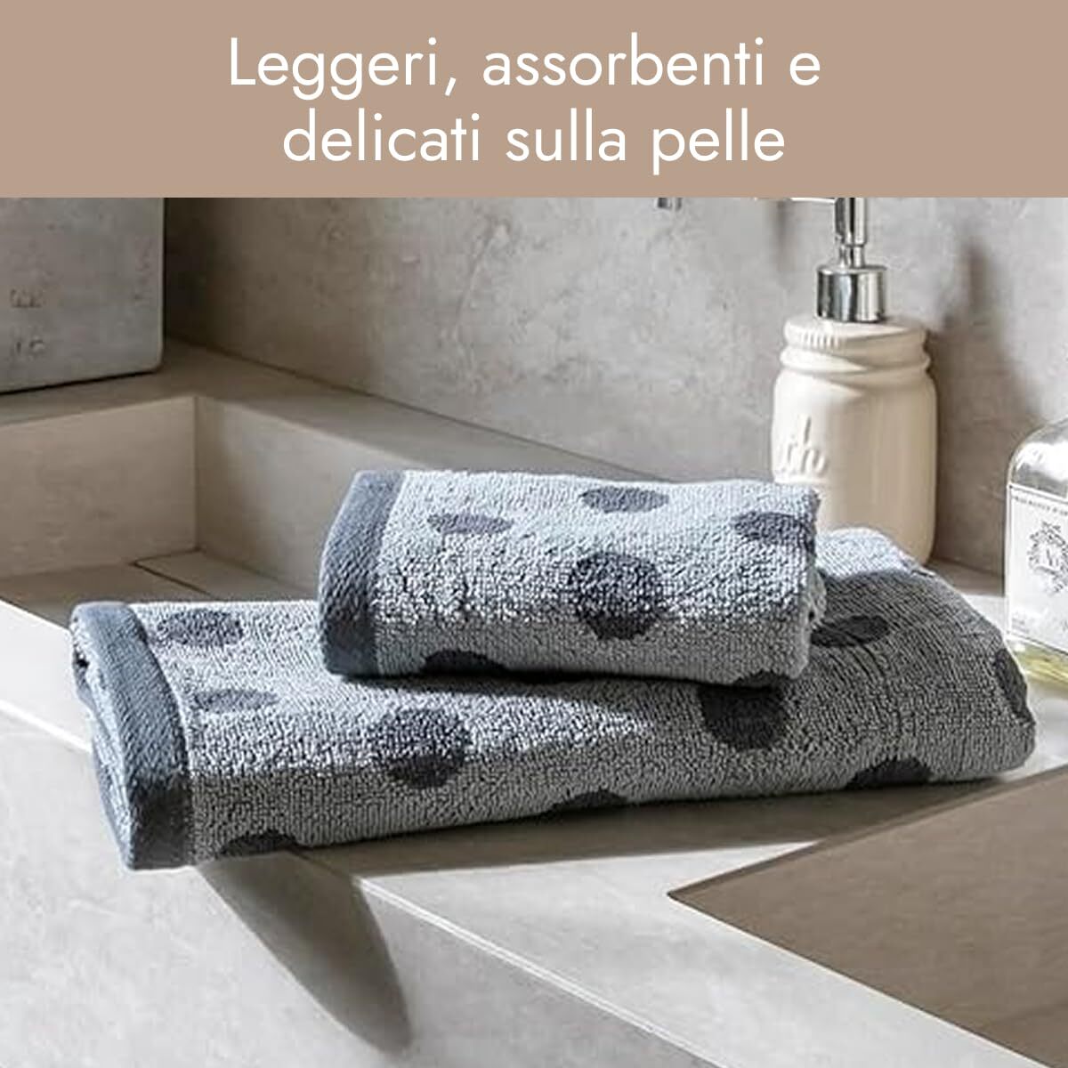 INTRECCI HOME Set Bagno Asciugamani Viso+Ospite, in Puro Cotone 450, Morbidezza Extra, Lavorazione Jacquard, Design a Pois, Elegante e Confortevole