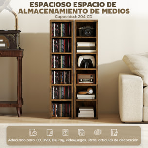 Set de 2 Estanterías para CDs y DVDs, Soportes para CD Estrechos con 12 Compartimentos, Estantes Ajustables, Estanterías para Salón, Oficina, 21x22,5x88,5 cm, Marrón Rústico