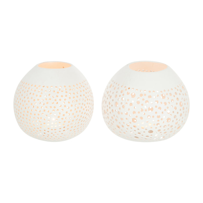 J-Line photophore Noix De Coco - rotin - blanc - 2 pièces