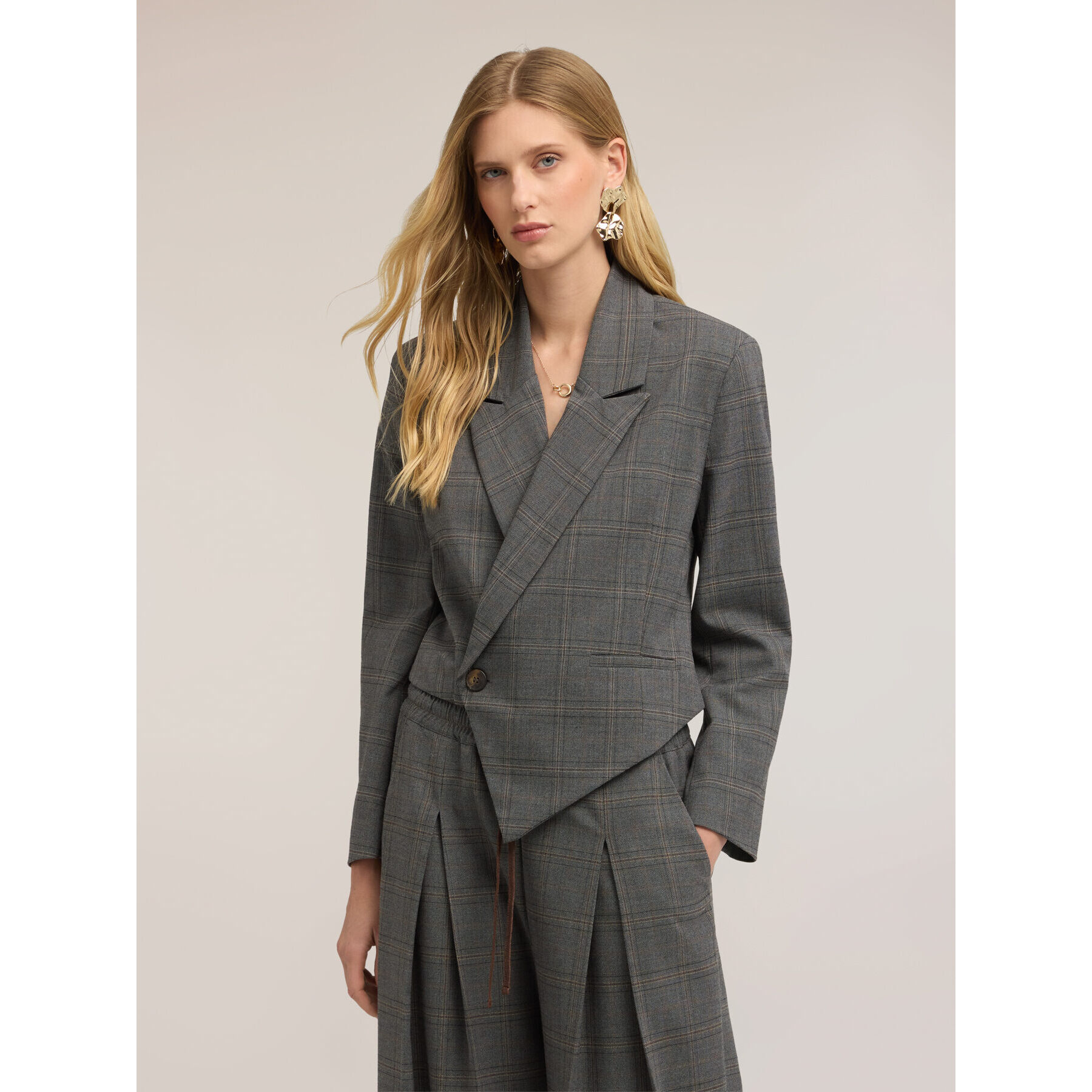 Motivi - Blazer cropped fantasia check - Grigio