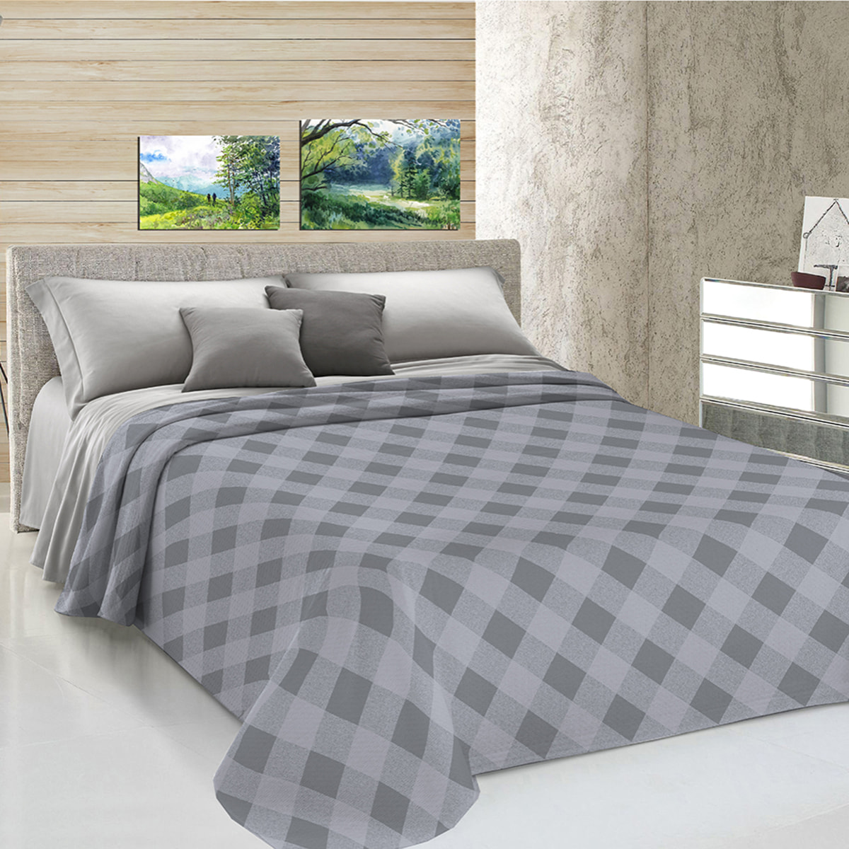 Copriletto di cotone lovely check grigio 100% cotone