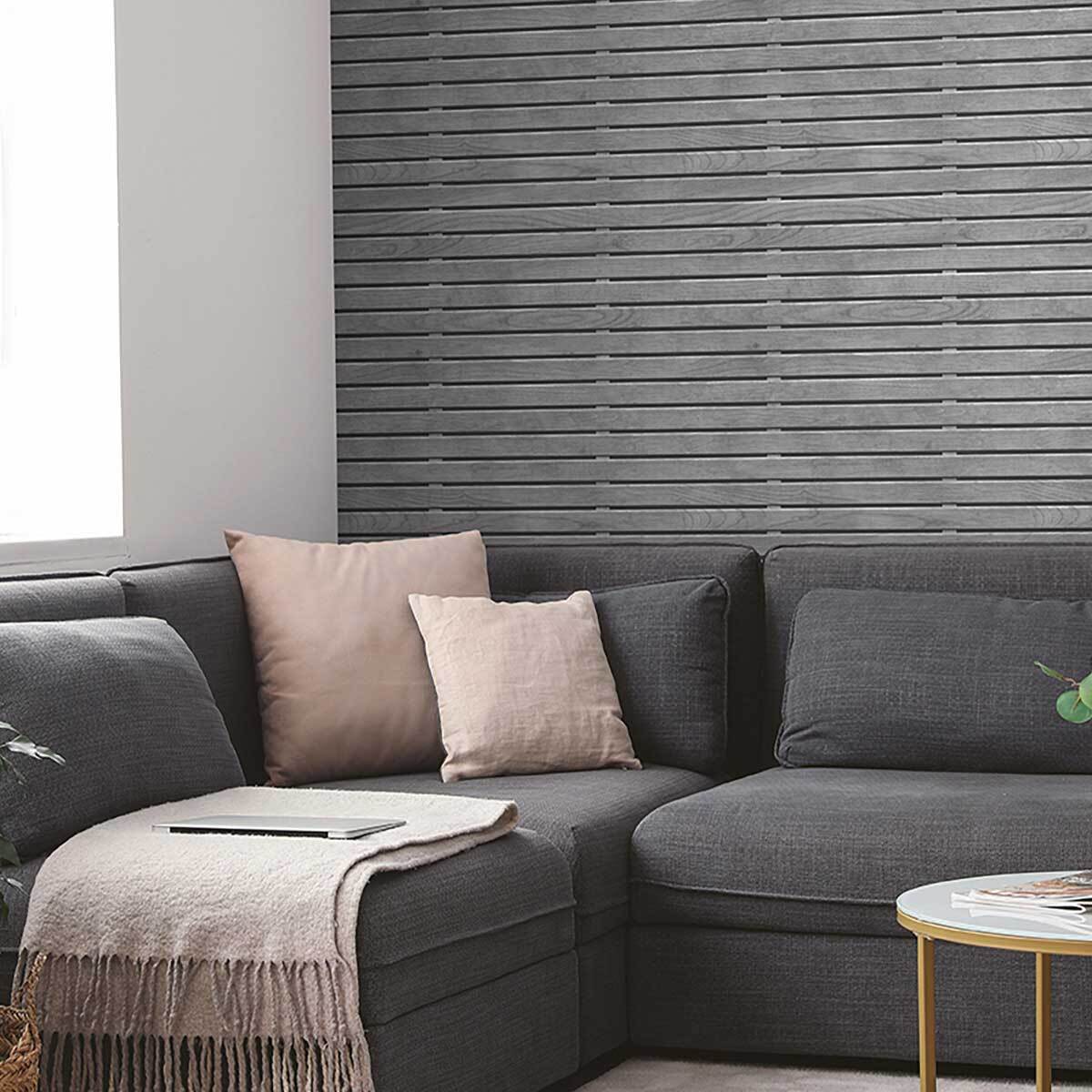 Papier peint bois gris à lattes horizontales