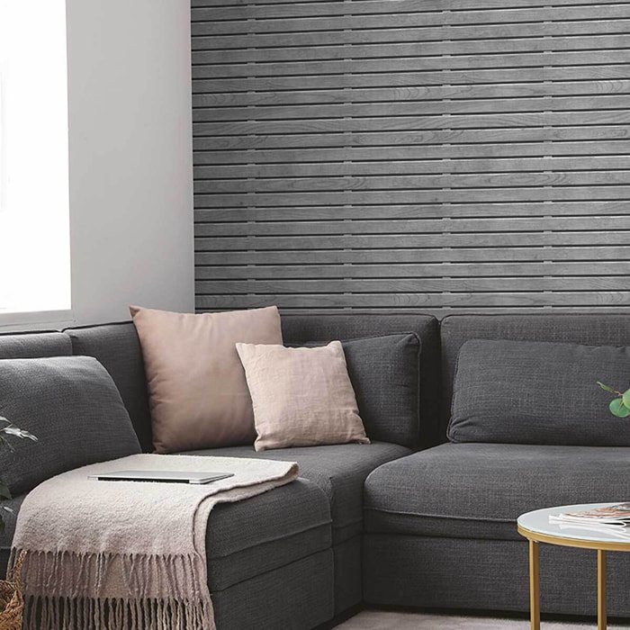 Papier peint bois gris à lattes horizontales