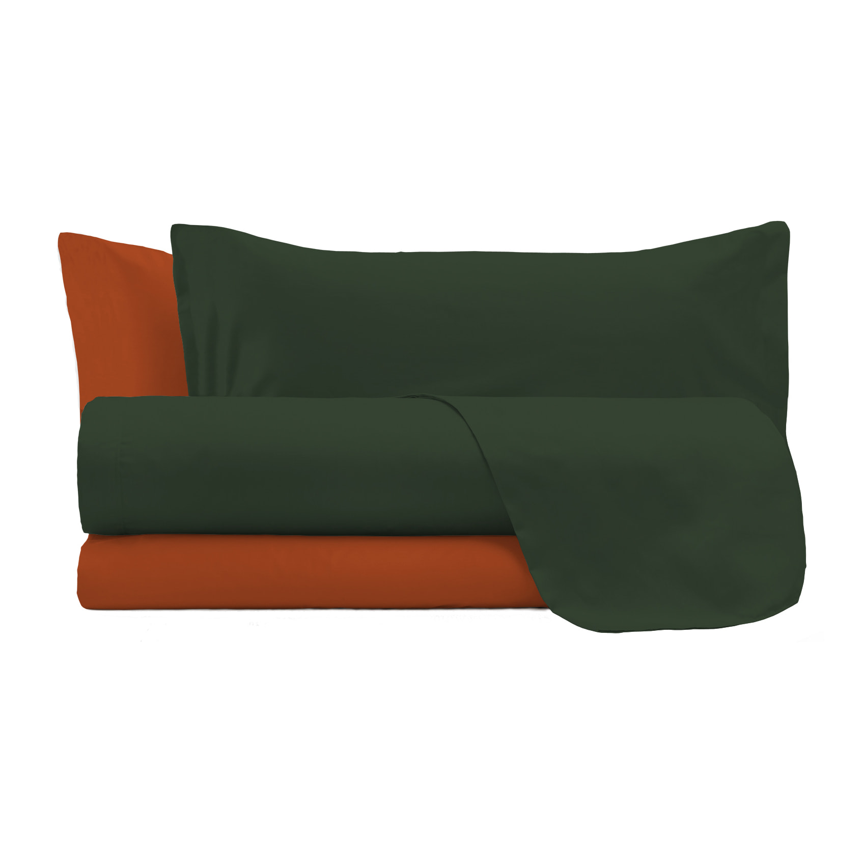 COMPLETO LETTO NATURAL COLOR, 100% Cotone, Made in Italy - VERDE OLIVA/TERRA