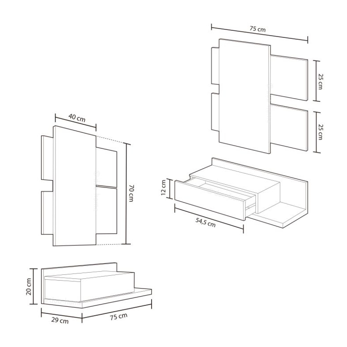 Mueble de recibidor Tekkan Blanco Artik (Blanco Mate) - Roble Canadian