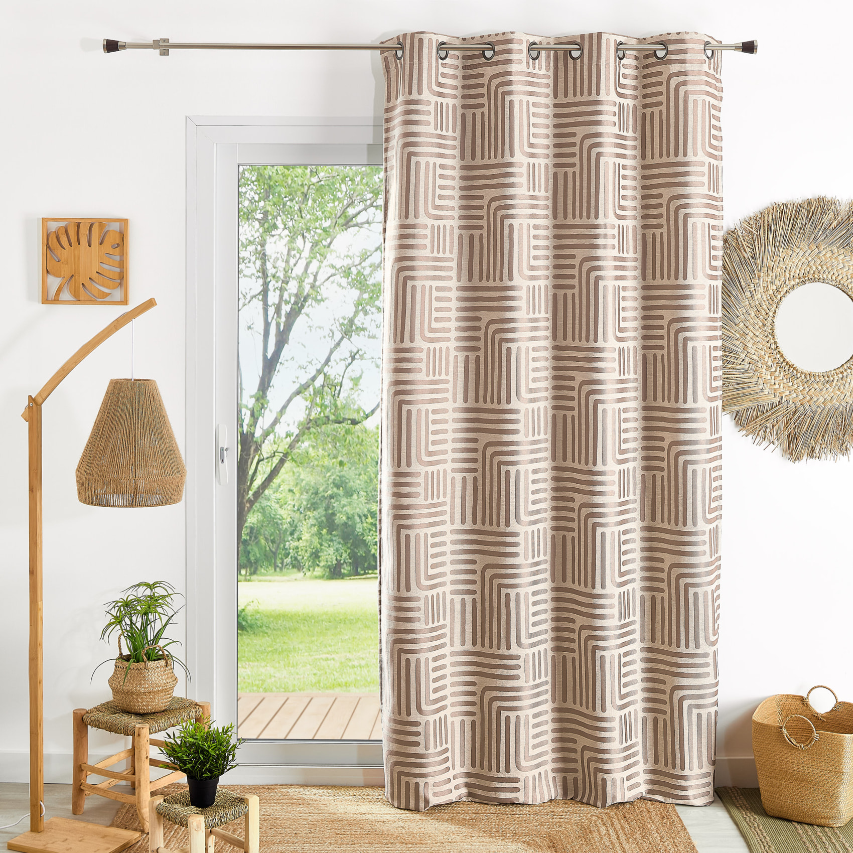 Rideau à oeillets tamisant jacquard - Lin