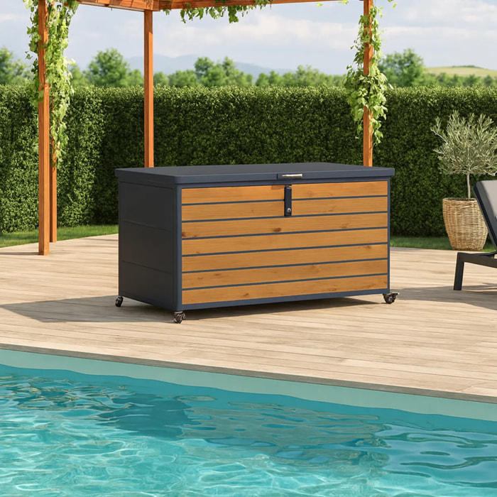 Coffre à roulette PREMIUM métal 650L anthracite imitation bois