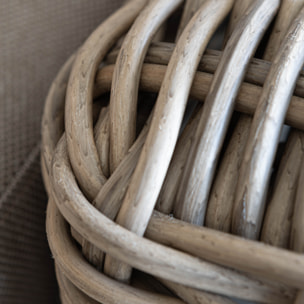 Salon de jardin 7 places en résine tressée effet rotin et coussin gris ANTIGUA