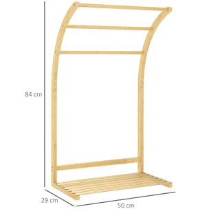 Toallero de Pie de Bambú, Soporte de Toallas de Baño con 3 Barras y Estante de Almacenamiento, para Baño y Lavandería, 50x29x84 cm, Natural