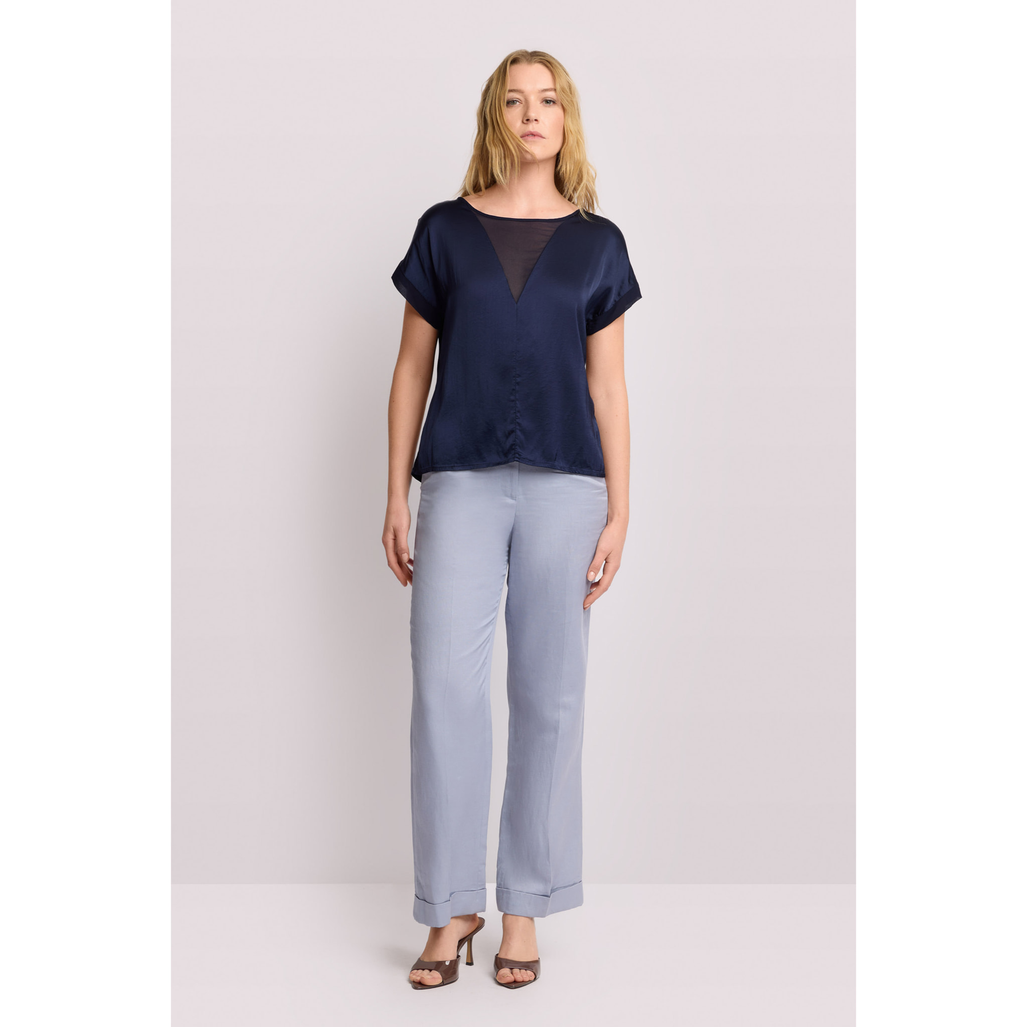 Kocca - Blusa con inserto Donna, Tinta unita, Girocollo