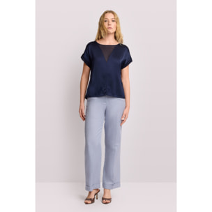 Kocca - Blusa con inserto Donna, Tinta unita, Girocollo