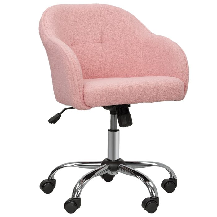 Chaise de bureau tissu bouclette design hauteur réglable pivotante piètement acier rose